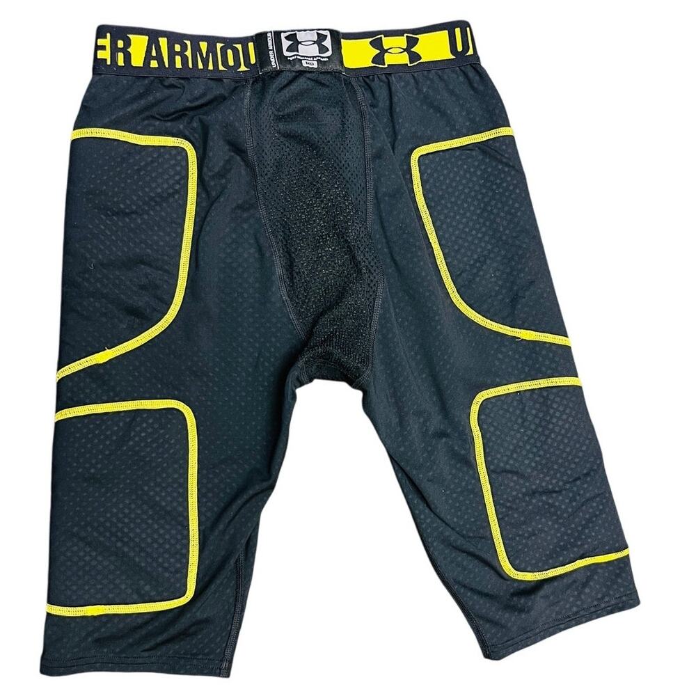 Under Armour Padded Compression Shorts YXL Black Yellow Football Gear